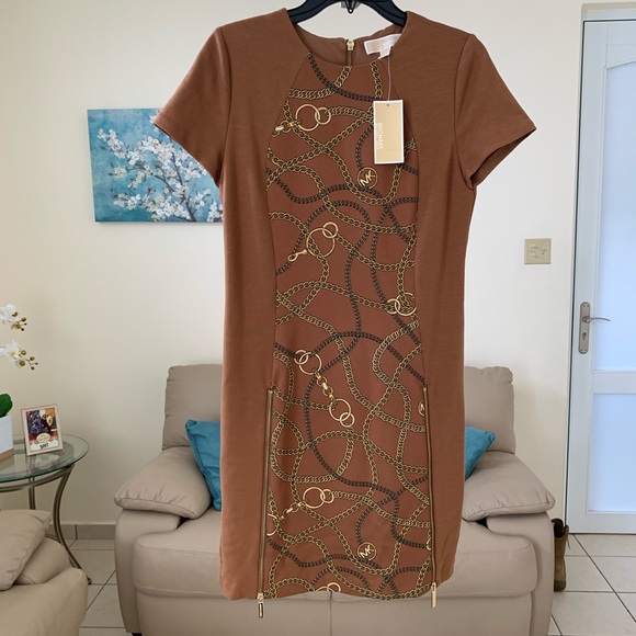 Michael Kors Gold Chain Print Dress, NWT Size 8 - Picture 2 of 8